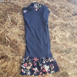 TCP Navy Floral Ruffle Bottom Shirt